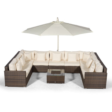 Havana U Shape Modular 9 Seat Rattan Sofa Set With Drinks Cooler Coffee Table - Brown