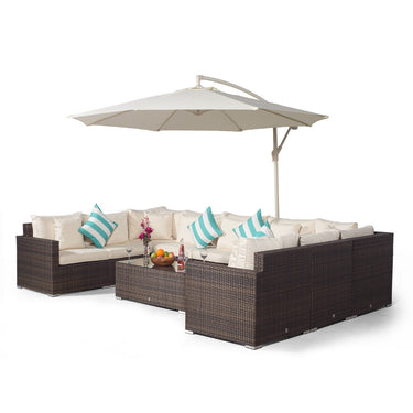 Havana U Shape Modular 9 Seat Rattan Sofa Set With Large Coffee Table - Brown