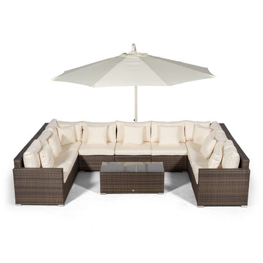 Havana U Shape Modular 9 Seat Rattan Sofa Set With Large Coffee Table - Brown