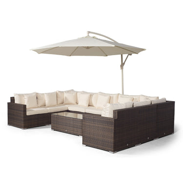 Havana U Shape Modular 9 Seat Rattan Sofa Set With Large Coffee Table - Brown