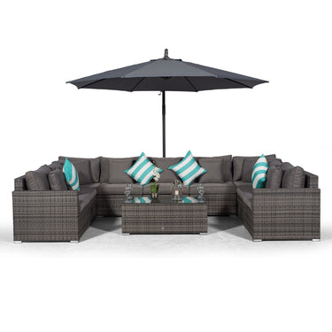 Havana U Shape Modular 9 Seat Rattan Sofa Set With Large Coffee Table - Grey