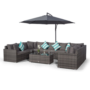 Havana U Shape Modular 9 Seat Rattan Sofa Set With Large Coffee Table - Grey