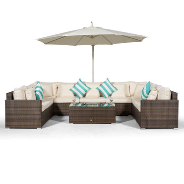 Havana U Shape Modular 9 Seat Rattan Sofa Set With Large Drinks Cooler Coffee Table - Brown