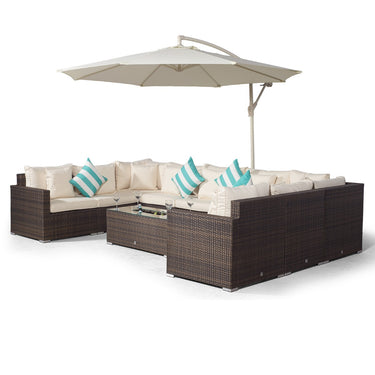 Havana U Shape Modular 9 Seat Rattan Sofa Set With Large Drinks Cooler Coffee Table - Brown