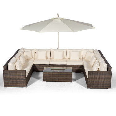 Havana U Shape Modular 9 Seat Rattan Sofa Set With Large Drinks Cooler Coffee Table - Brown