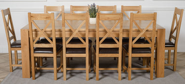 Kuba Extra Large Oak Dining Table with 10 Berkeley Oak and Brown Leather Chairs