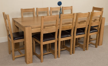 Kuba Extra Large Oak Dining Table with 10 Lincoln Oak Chairs