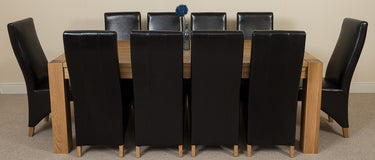 Kuba Extra Large Oak Dining Table with 10 Lola Black Leather Chairs