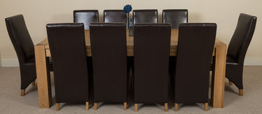 Kuba Extra Large Oak Dining Table with 10 Lola Brown Leather Chairs