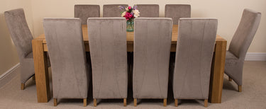 Kuba Extra Large Oak Dining Table with 10 Lola Grey Fabric Chairs