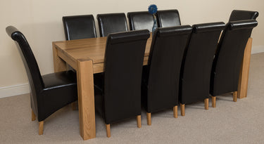 Kuba Extra Large Oak Dining Table with 10 Montana Black Leather Chairs