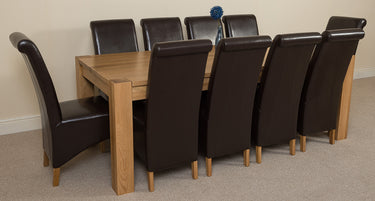 Kuba Extra Large Oak Dining Table with 10 Montana Brown Leather Chairs