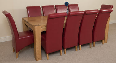 Kuba Extra Large Oak Dining Table with 10 Montana Burgundy Leather Chairs
