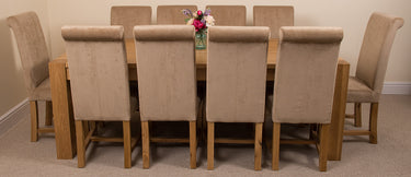 Kuba Extra Large Oak Dining Table with 10 Washington Beige Fabric Chairs