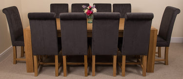 Kuba Extra Large Oak Dining Table with 10 Washington Black Fabric Chairs