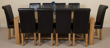 Kuba Extra Large Oak Dining Table with 10 Washington Black Leather Chairs