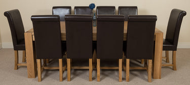 Kuba Extra Large Oak Dining Table with 10 Washington Brown Leather Chairs