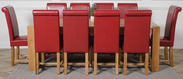 Kuba Extra Large Oak Dining Table with 10 Washington Burgundy Leather Chairs
