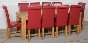 Kuba Extra Large Oak Dining Table with 10 Washington Burgundy Leather Chairs