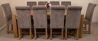 Kuba Extra Large Oak Dining Table with 10 Washington Grey Fabric Chairs