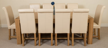 Kuba Extra Large Oak Dining Table with 10 Washington Ivory Leather Chairs