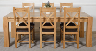 Kuba Extra Large Oak Dining Table with 6 Berkeley Oak and Brown Leather Chairs