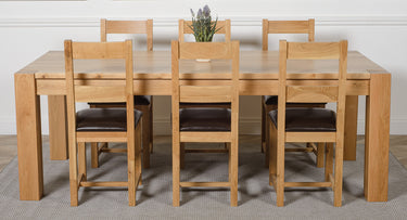 Kuba Extra Large Oak Dining Table with 6 Lincoln Oak Chairs