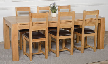 Kuba Extra Large Oak Dining Table with 6 Lincoln Oak Chairs