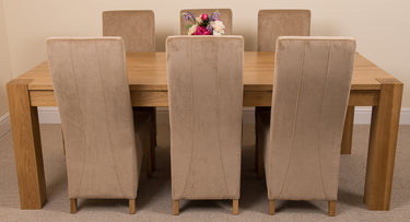 Kuba Extra Large Oak Dining Table with 6 Lola Beige Fabric Chairs