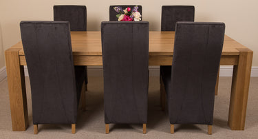 Kuba Extra Large Oak Dining Table with 6 Lola Black Fabric Chairs