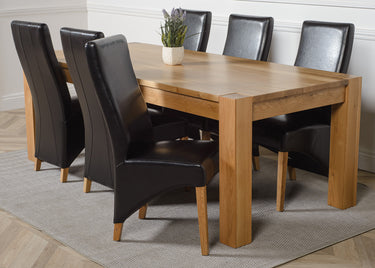 Kuba Extra Large Oak Dining Table with 6 Lola Black Leather Chairs