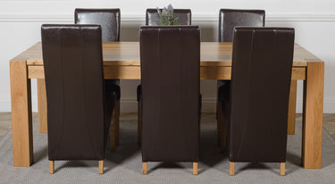 Kuba Extra Large Oak Dining Table with 6 Lola Brown Leather Chairs