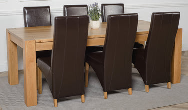 Kuba Extra Large Oak Dining Table with 6 Lola Brown Leather Chairs
