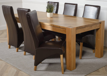 Kuba Extra Large Oak Dining Table with 6 Lola Brown Leather Chairs