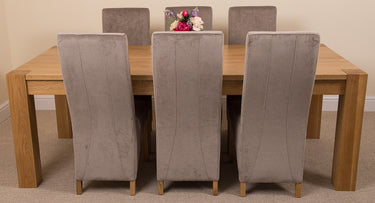Kuba Extra Large Oak Dining Table with 6 Lola Grey Fabric Chairs