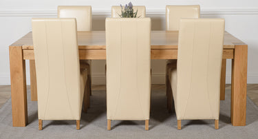 Kuba Extra Large Oak Dining Table with 6 Lola Ivory Leather Chairs
