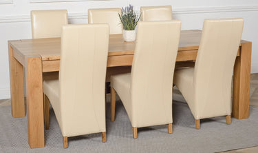 Kuba Extra Large Oak Dining Table with 6 Lola Ivory Leather Chairs
