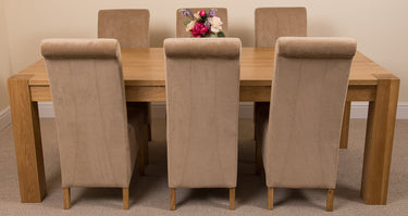Kuba Extra Large Oak Dining Table with 6 Montana Beige Fabric Chairs