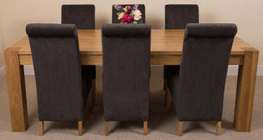 Kuba Extra Large Oak Dining Table with 6 Montana Black Fabric Chairs