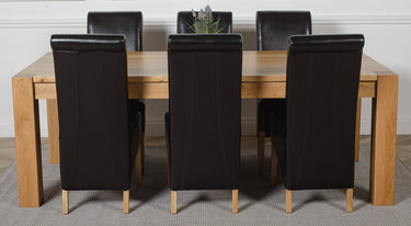 Kuba Extra Large Oak Dining Table with 6 Montana Black Leather Chairs