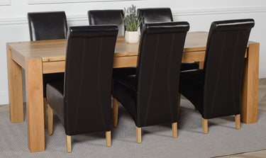 Kuba Extra Large Oak Dining Table with 6 Montana Black Leather Chairs
