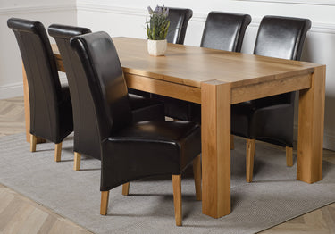 Kuba Extra Large Oak Dining Table with 6 Montana Black Leather Chairs