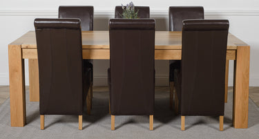 Kuba Extra Large Oak Dining Table with 6 Montana Brown Leather Chairs