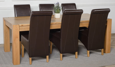 Kuba Extra Large Oak Dining Table with 6 Montana Brown Leather Chairs
