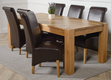 Kuba Extra Large Oak Dining Table with 6 Montana Brown Leather Chairs