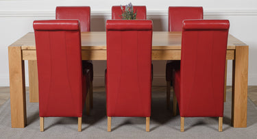 Kuba Extra Large Oak Dining Table with 6 Montana Burgundy Leather Chairs