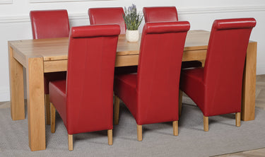 Kuba Extra Large Oak Dining Table with 6 Montana Burgundy Leather Chairs