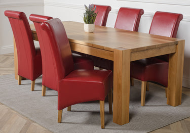 Kuba Extra Large Oak Dining Table with 6 Montana Burgundy Leather Chairs