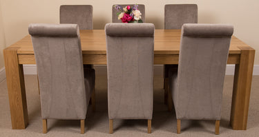 Kuba Extra Large Oak Dining Table with 6 Montana Grey Fabric Chairs