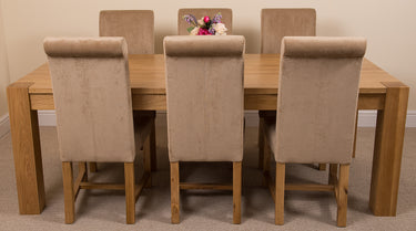 Kuba Extra Large Oak Dining Table with 6 Washington Beige Fabric Chairs